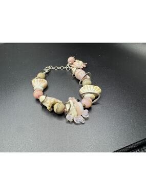 Artisan Lampwork Glass Fish Shell Beach Charm Sterling Silver 925 Bracelet 7.5"